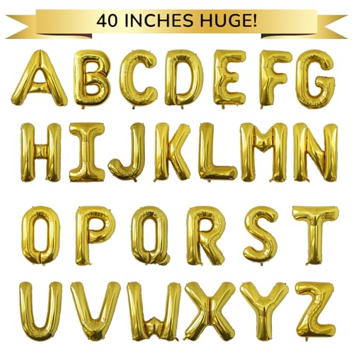 Image of Letter Balloons Gold Party Balloon - 40 Inch Large Gold Letter G Balloon, Letter Balloon Birthday Decorations, Balloon for Women Men Anniversary Party Decorations Supplies