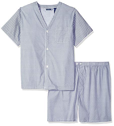 Fruit of the Loom Men's Plaid Broadcloth Short Sleeve Pajama, Navy Check, 3XL