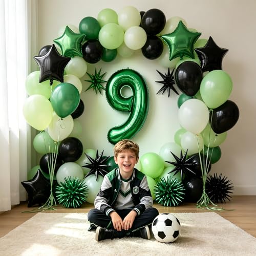 Image of TONIFUL 9th Birthday Balloons 40 Inch Green Large Number 9 Foil Balloon 18 Inch Helium Mylar Heart Star Shaped Ballons for Boys Men Birthday Anniversary Graduation New Year Eve Party Decoration