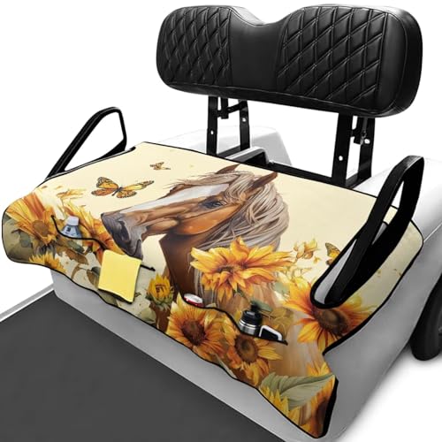 Howilath Sunflower Horse Golf Cart Seat Covers, Versatile Blanket & Cushion Towel, Universal Golf Accessories Fitting Most 2-Seat Golf Carts