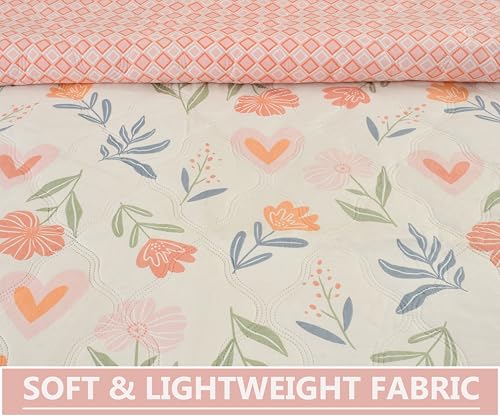 Image of IVAZA Luxury Ultrasonic Punch AC Comforter Blanket - Quilted Microfiber Floral Pattern, Lightweight Breathable All‑Season Blanket for Bedroom, Travel (Singled Bed,228x152 CM) (Coral Orange)