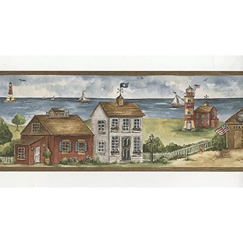 Lighthouse and Boats - 7007-428b - Wallpaper Border Cover