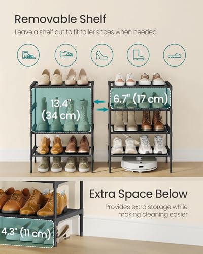 Image of SONGMICS Shoe Rack, Space-Saving, Entryway, Metal Frame | Space-Saving Shoe Storage Organizer, Non-Woven Fabric Shelves, ULSH014BH01