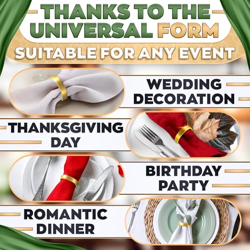Image of Set of 10 Gold Napkin Rings for Table Decor - Modern Semicircle Napkin Rings, Reusable Metal Holders for Dining Table, Weddings, Parties, Events - Elegant Festive Table Setting Accessories for Home