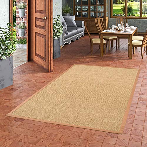 Pergamon Sisal Natura Alfombra Beige Natural - Borde Marrón - 9 tamaños