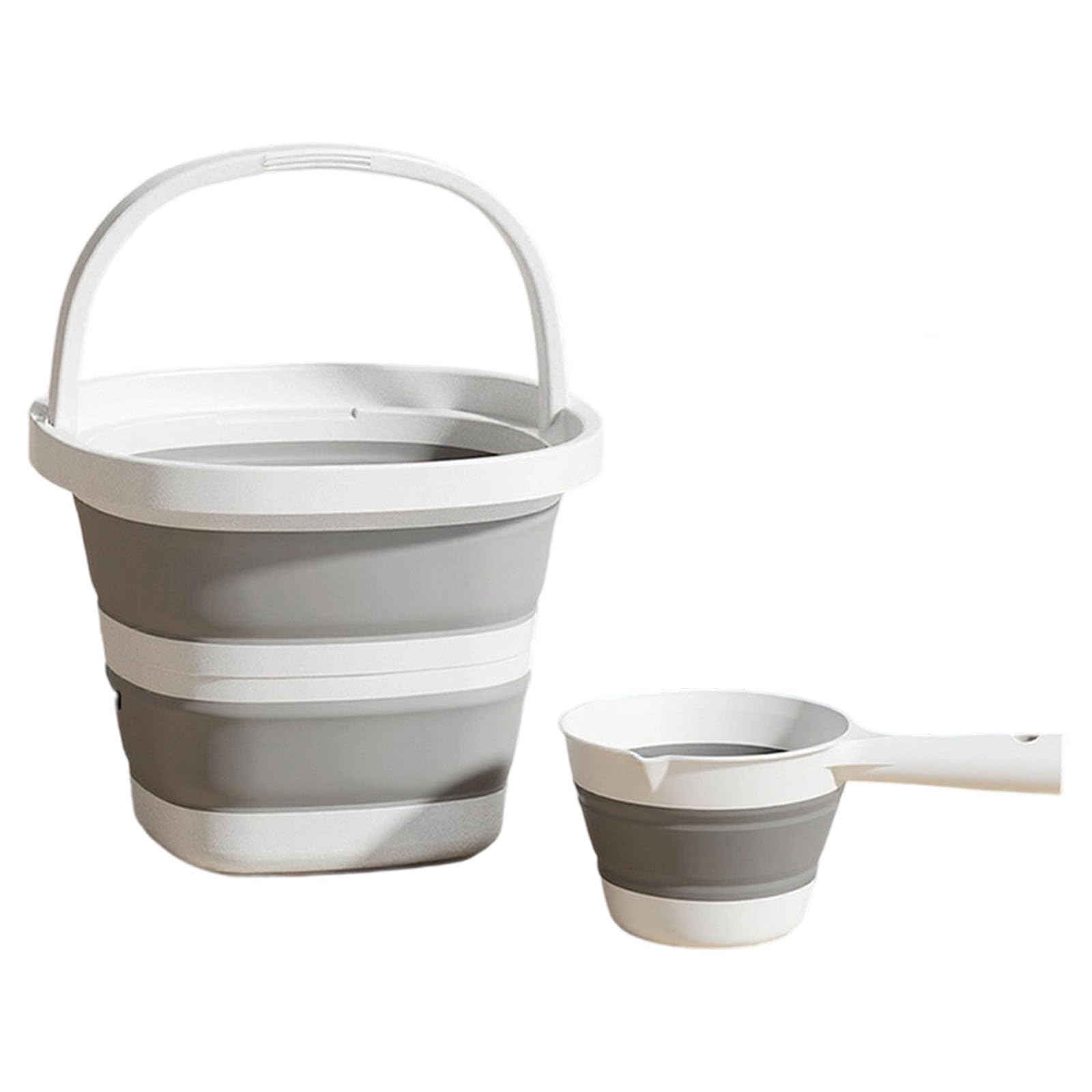Jazuaiao White Gray Multipurpose Foldable Water Bucket & Set, Lightweight Compact Storage For Hiking, Kitchen, Garden, Car Foldable Water Container
