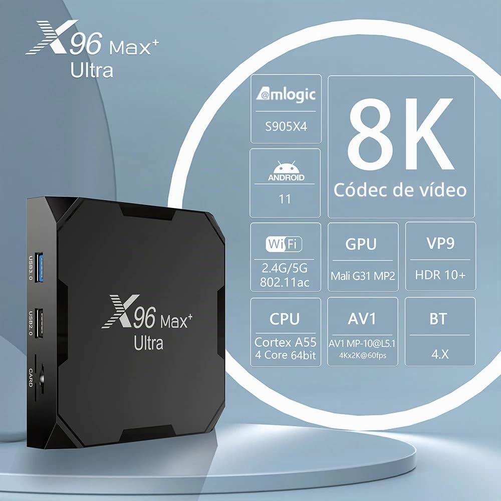 X96 Max Plus Ultra TV Box Android 11 Amlogic S905X4 4 GB 32 GB soporte AV1 8 K Dual WiFi BT con teclado i8