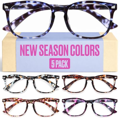 CCVOO +1.5 Clear Vision Reading Glasses for Women – 5-Pack Blue Light Filtering Readers with Spring Hinges