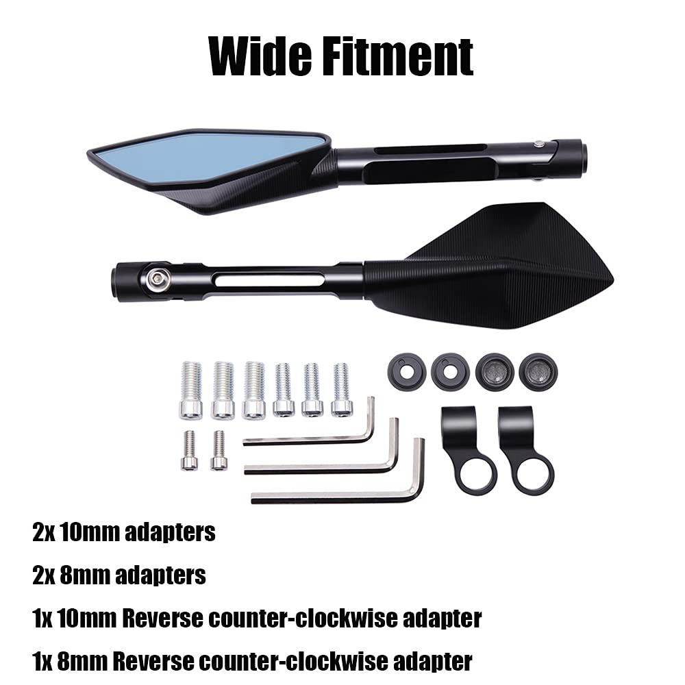 JMTBNO Universal Aluminium Motorcycle Handlebar End Mirror, 8mm 10mm Motorcycle Side Rearview Mirrors for Street bike Sport bike Dirt bike Cruiser Chopper Scooter(Black)