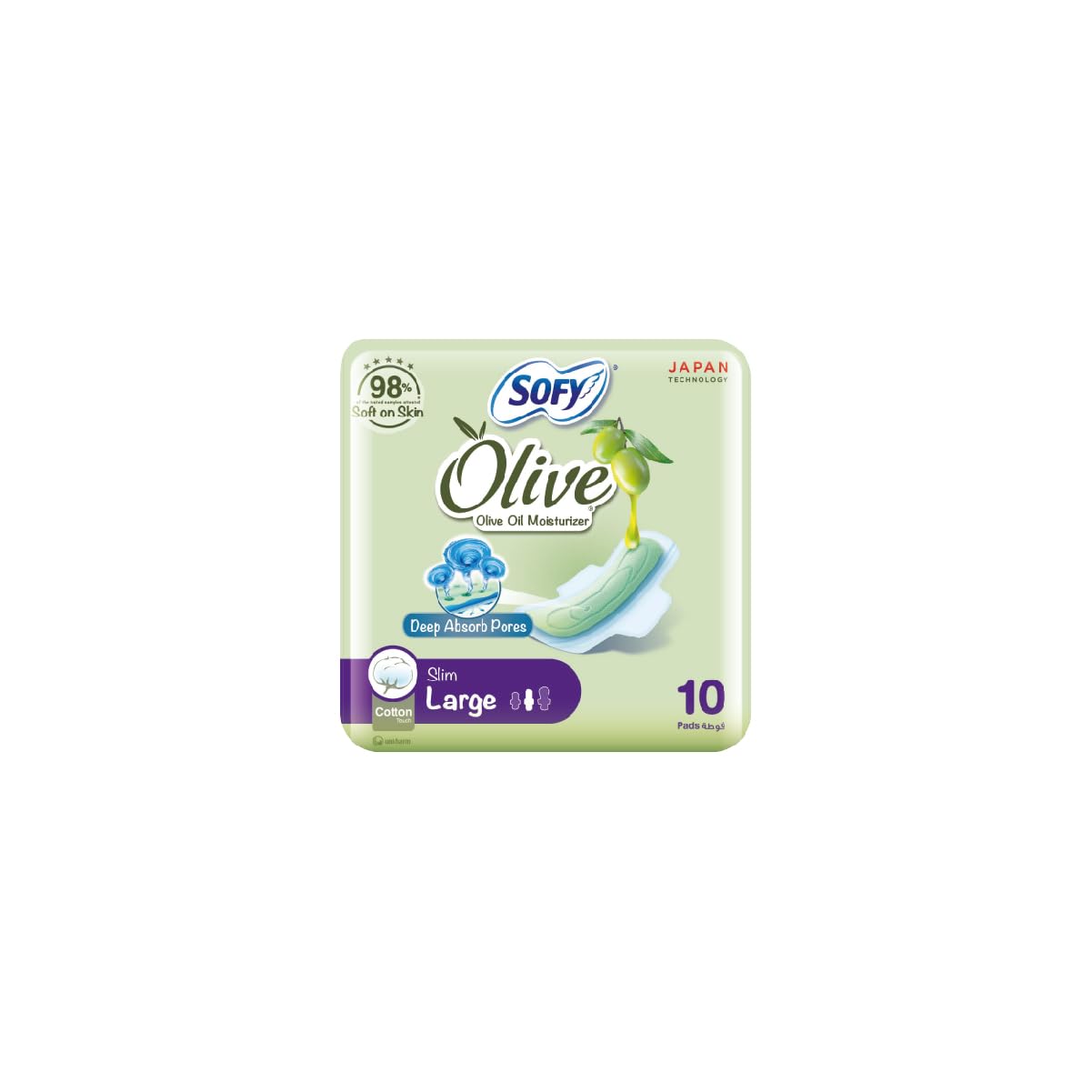 Olive Sanitary Pads With Wings, Slim, Large 29 cm, Pack of 10 Pads