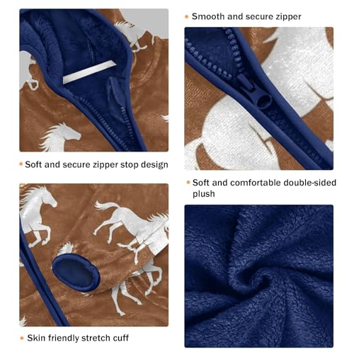 Brown Background with Horses Toddler Fleece Jacket Girl Boys Hooded Fleece Jacket Coat Warm Outwear Zip-up 3-10T3