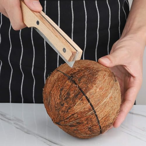 Image of Baskety Coconut Knife, Portable Stainless Steel Coconut Tool, Coconut Opener, Kitchen Coconut Opener with Wooden Non-Slip Handle