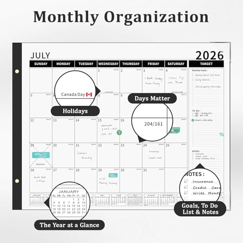 Image of Ospelelf Desk Calendar 2026-2027 Large 22 inchx17 inch Monthly Family Planner Pad with Protective Cover 18 Months Use July 2026 to December 2027 Black