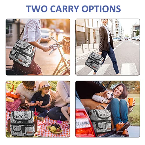 LOKASS Lunch Bag Women Double Deck Lunch Box Large Insulated Cooler Bag Thermal Meal Prep Lunch Organizer with Removable Shoulder Strap for Men Adults Work Picnic College Outdoor , Grey Newspaper - Thumbnail 7
