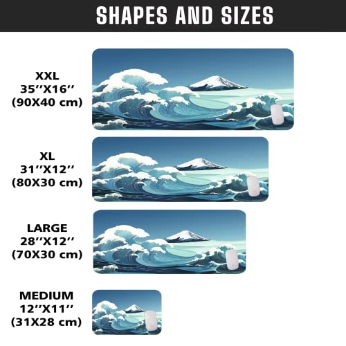 Porge Gamer Mouse Pad 70x30 Mouse Pad XL Büyük Oyuncu Ofis Mouse Altlığı Mousepad (Mavi Kanagawa, 70x30 cm 3mm kalınlık)