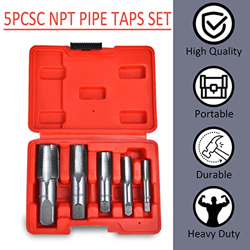 Professional 5 Piece NPT Pipe Tap Set, Carbon Steel NPT
