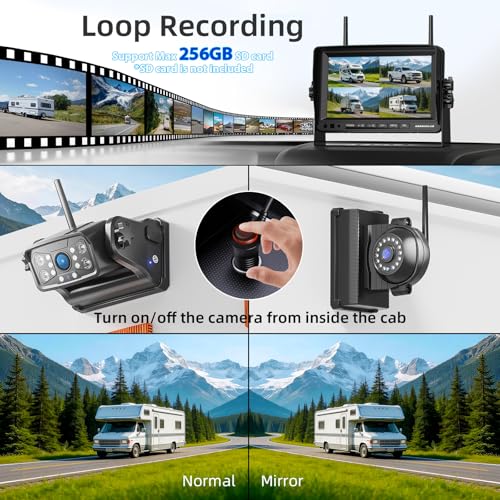 Image of ZEROXCLUB Magnetic Wireless Backup Camera: 7 inch HD 1080P DVR Monitor with 2 Rear View, 2 Side View Cameras, IR Night Vision, Portable Rechargeable Camera for RV /Trailer /5 Wheels /Camper BC704