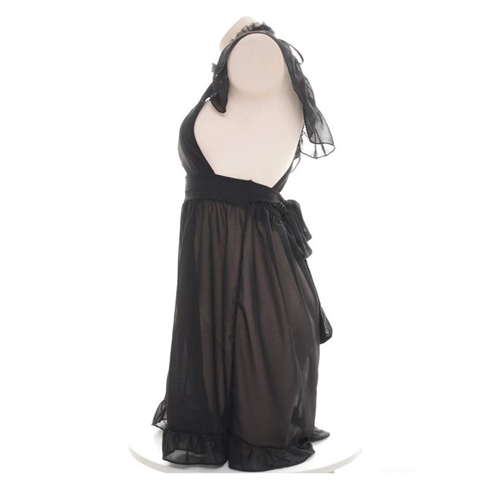 Grembiule da Cameriera Sexy Nero Bianco per Donna, Ragazza, Costume, Cosplay, Vestito da Cameriera, Camera da Letto, Grembiule da casa in Pizzo Traslucido (Bianco)