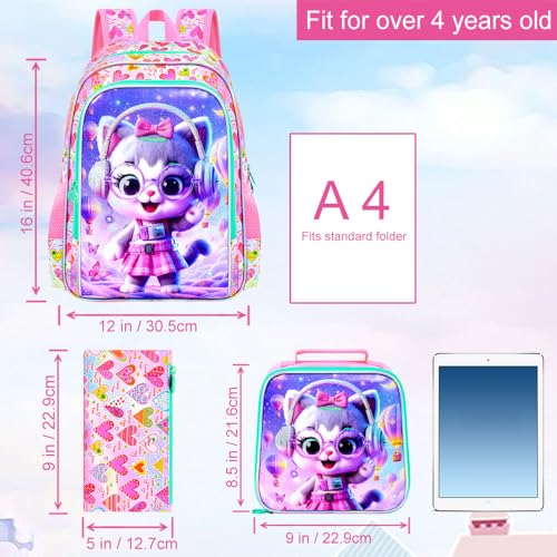 Image of WZLVO 3PCS Kids Backpack for Girls, Unicorn Dinosaur Animal Prechool Elementary Kindergarten School Bookbag with Lunch Box
