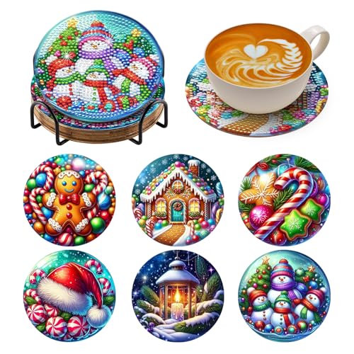 BNG Diamond Painting Untersetzer Mit Halter, 6 Stück Weihnachtskunst...