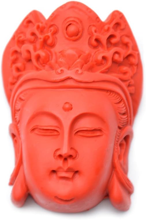 Flourishbeads Buty-Bzi Natural Red Cinnabar Carved Guanyin Buddha Head Stone Pendant