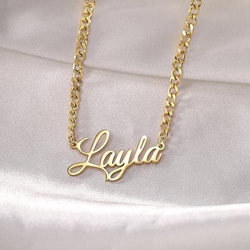 Name Necklace Personalized, 18K Gold Plated Custom Name Necklaces for Women Customized Name Plate Pendant Jewelry Gifts for Women3