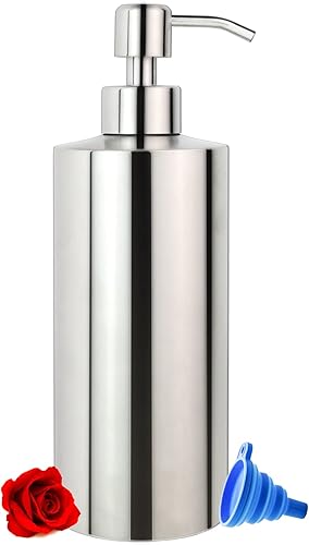 Dispensador de jabón grande de 18 onzas, botella de jabón de acero inoxidable de níquel cepillado, bomba de jabón líquido a prueba de óxido y fugas,