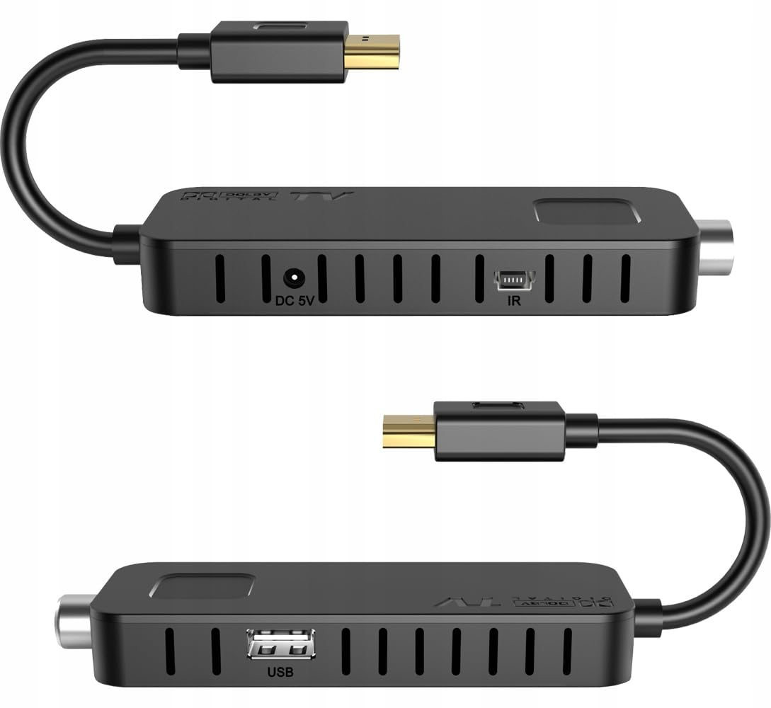 LTC Mini DVB-T2 HD Stick Receiver, H.265 HEVC Decoder, Full HD 1080p, 2-in-1 lernfähige Fernbedienung, PVR Aufnahme, USB, HDMI, Infrarot-Sensor, Schwarz