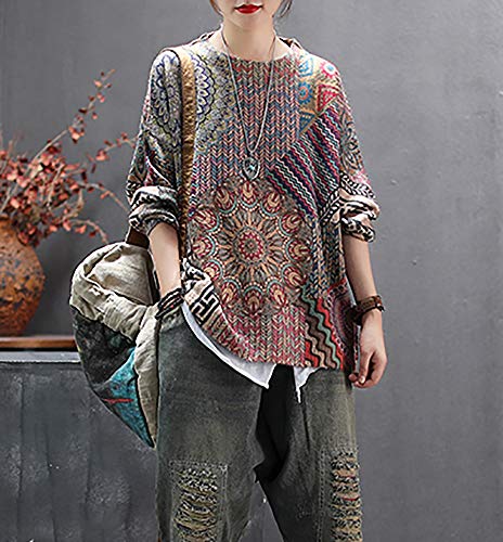 Image of YESNO Women Christmas Sweater Graphic Printed Oversized Pullover Sweaters Casual Loose Knit Tops S01