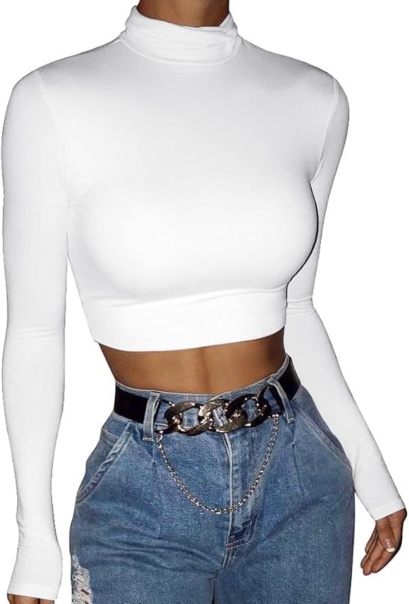 LCNBA Women's Long Sleeve Crop Top Turtleneck Sexy Basic Cropped Tops Shirt - Image 4
