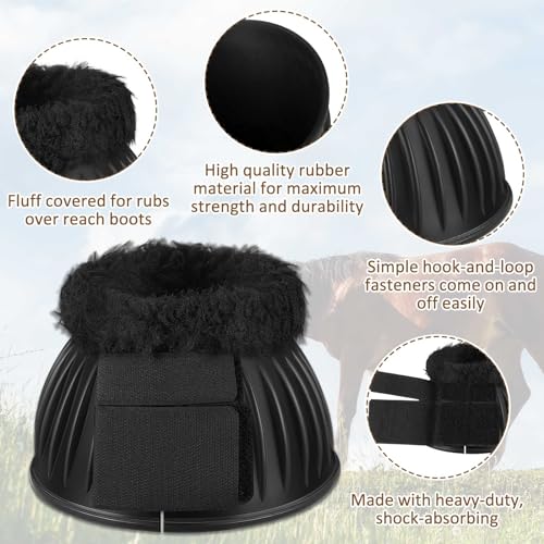 Abbylike 1 Pair Horse Bell Boots Shield Against Hoof Impact Trauma Rubber Bell Boots For Horses Black Horse Boots Horse Care Boots For Turnout No Rub Design Quick Wrap Hook And Loop thumb #5