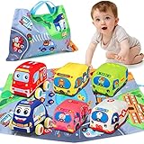 GISORISN Baby Toys for 1 Year Old Boys Girls - 12-18 Months Soft Baby Car Toy Set with Play Mat for Toddlers Age 1 - Infant Babies Toys 6-12 Months Baby Birthday Gifts (6 Vehicle Toy)