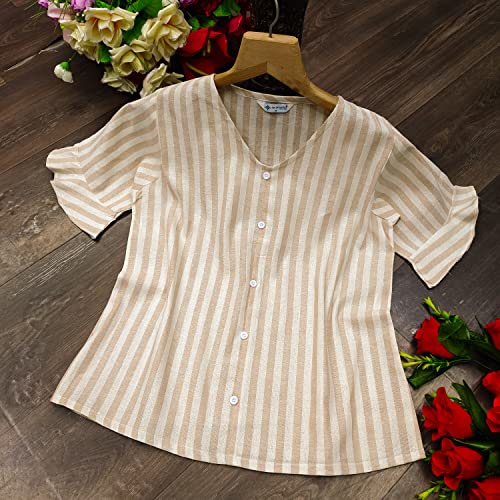 Image of Leriya Fashion Women's Cotton Regular Fit Plus Size Short Sleeve Deep V Neck Self Belted Casual Peplum Wrap Blouse Top