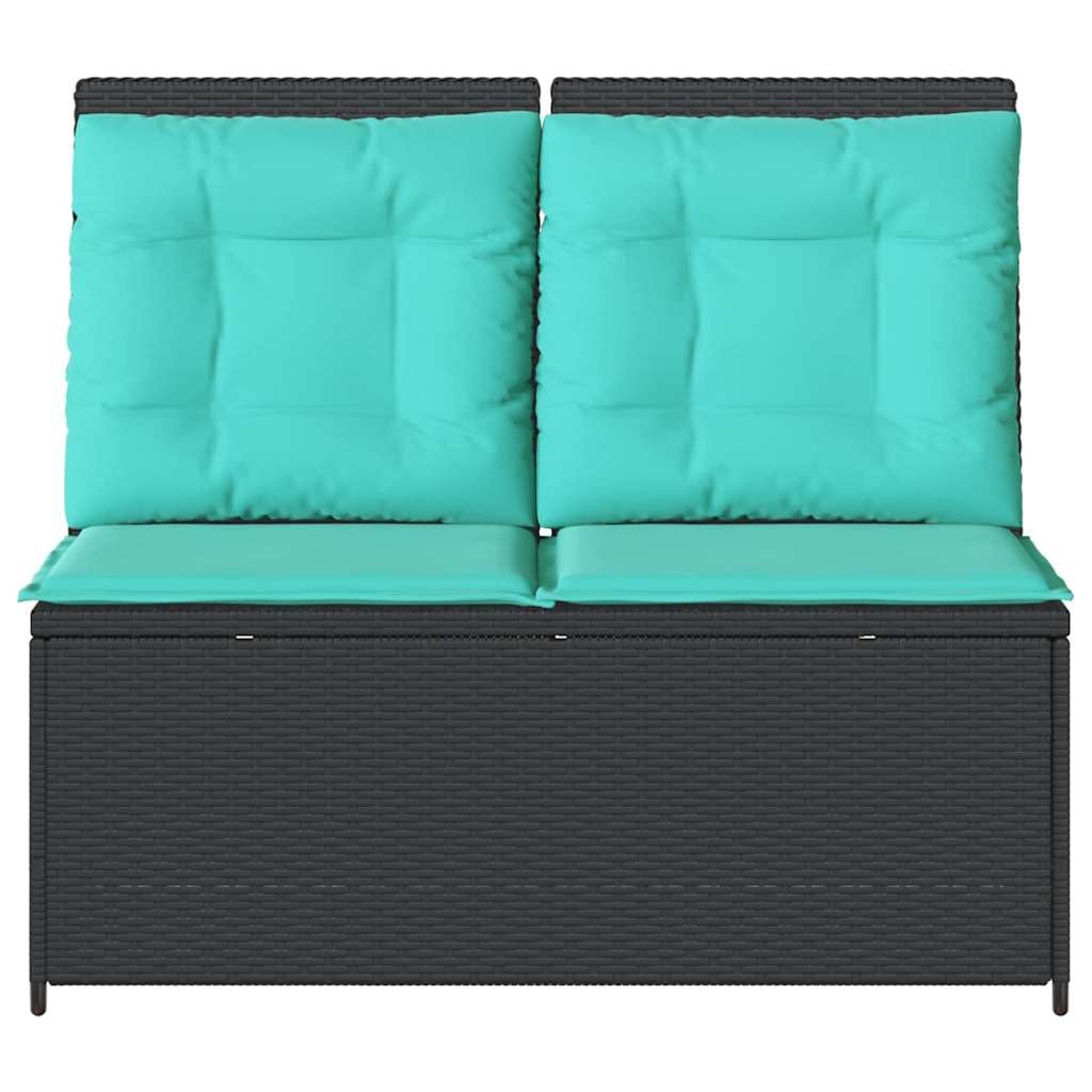 Panchina da Giardino Reclinabile 2 Posti in Polyrattan Nero | Pannello dello schienale regolabile e struttura in acciaio per relax su terrazzo e patio con cuscini sfoderabili.