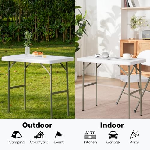 Mesa de camping rectangular plegable de 2.7 pies con tapa de HDPE y patas de acero, duradera y estable, perfecta para camping, picnic, fiesta, interior y exterior miniatura 5