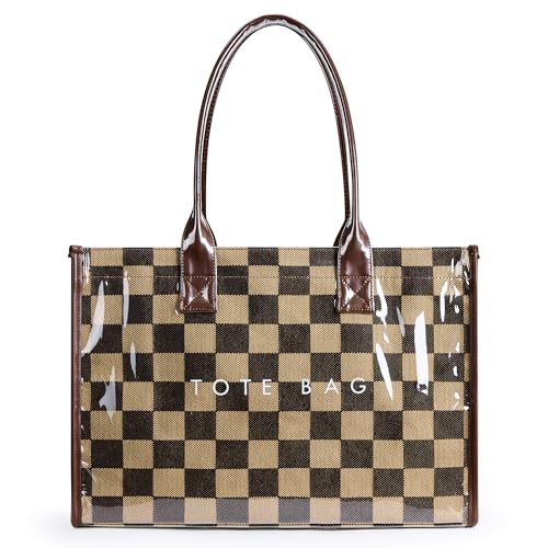 Image of KALIDI PVC Tote Bag Women's Kraft Paper Work Handbags Purses with Top Handle