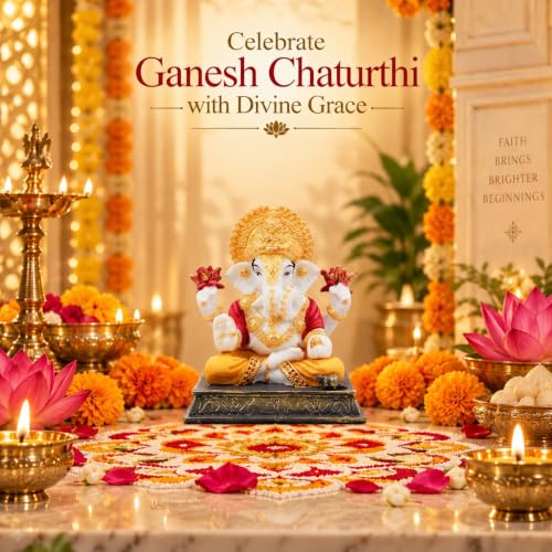 Image of ARMONIA Premium Marble Dust Lord Ganesha Idol for Home Decor - 6 Inch Handmade Ganesh Murti,Vinayak Ganpati Statue for Mandir, Office Desk |Best Spiritual Gift for Wedding & Housewarming