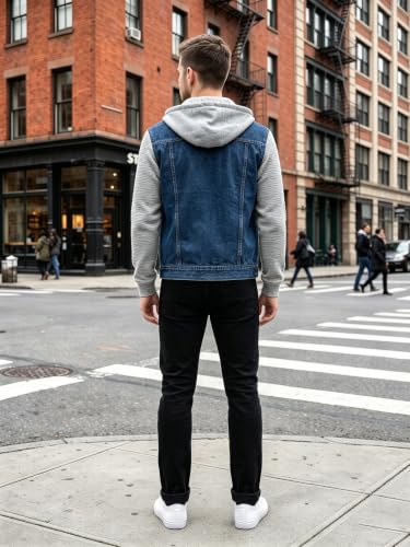 Image of Lavnis Men's Denim Hoodie Jacket Casual Slim Fit Button Down Jeans Coat
