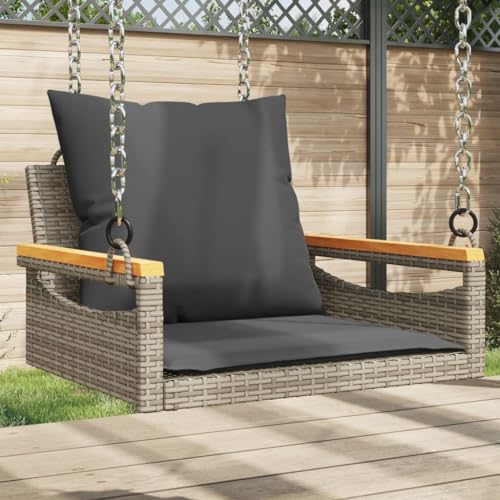 Gecheer Banc de balançoire avec coussins rotin synthétique gris 63 x 62 x 40 cm, mobilier extérieur, patio, terrasse, banc suspendu balancelle jardin extérieur