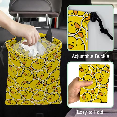 Image of Yellow Duck Car Garbage Bag,Rubber Duck Waterproof Small Car Trash Bag Hanging Back of Seat,Drawstring Hanging Car Trash Bag with Adjustable Buckle for Car Accessories