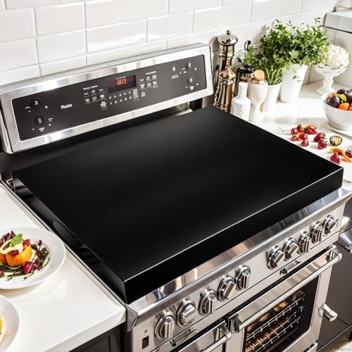 Wooden Stove Top Cover for Gas Burner & Electric Stove, Black Noodle Board Stove Cover for Gas Stovetop 4 & 5 Burner Square, Wood Stove Top Cover Cutting Board Oven Cover, Glass Stove Cover Protector
