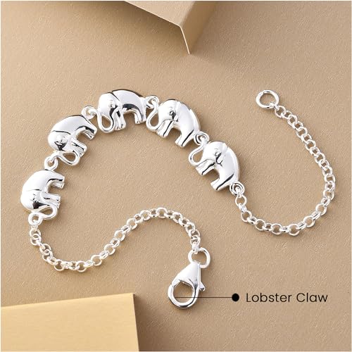 SHOP LC DELIVERING JOY Elephant Charm Bracelet in 925 Sterling Silver Bracelets for Women Trendy - Adjustable Link Cute Animal Jewelry Birthday Gifts for Her - Size 7.25 Inches 5