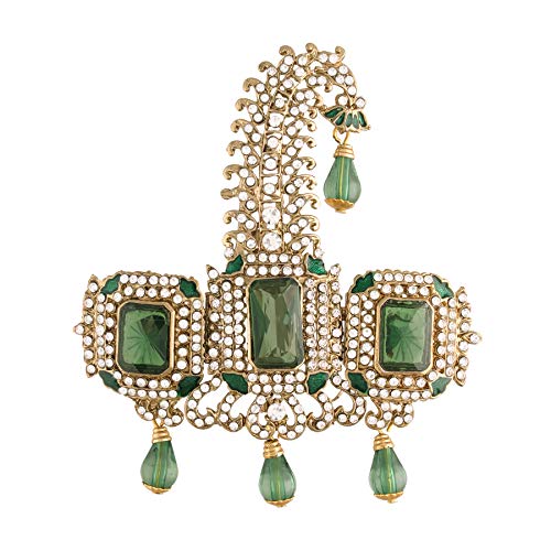 I Jewels Gold Plated Traditional Stone Pearl Drop Safa Kalangi Brooch for Groom/Men/Dulha Pagadi (SM56G)
