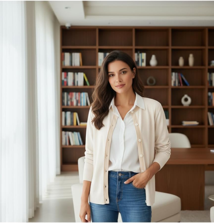 Dokotoo Women's Wool Button Down Lightweight Cardigans Long Sleeve Casual Crew Neck Cardigan Sweaters - Image 5