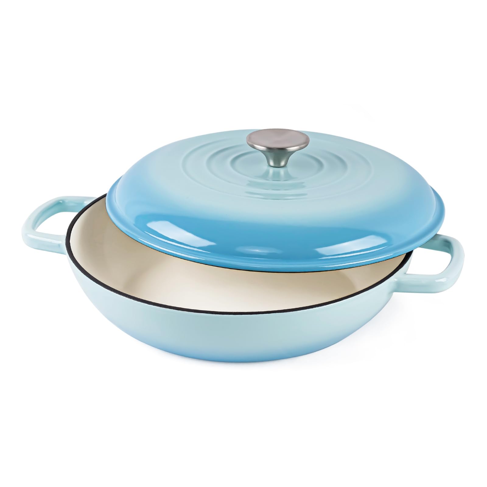 3 Quart Enamel Cast Iron Dutch Oven Pot with Lid-Versatile dutch oven, excellent for stovetop cooking and baking various recipes-Oven Safe up to 500° For on Stovetop-Gradient Blue