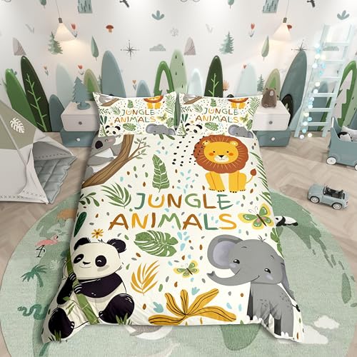 Homemissing Animaux de la Jungle Imprimer Parure de Lit Jolie Chambre à Coucher décor Enfants Housse de Couette 140x200cm Panda éléphant et Tigre Motif...