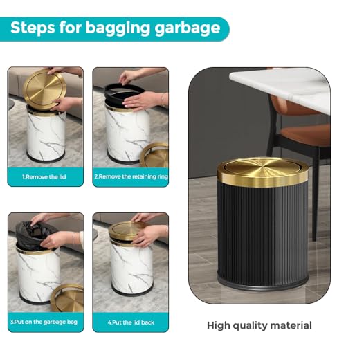 Image of 4 Gallon Bathroom Trash Can with Lid, Black Leather Garbage Can, Modern, Bedroom Wastebaskets, for Kitchen Powder Room Hotel Office (15L Black)