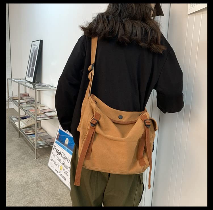 Women Vintage Cotton Shoulder Bag Preppy Crossbody Handbag Slouchy Cottagecore Tote Bag Large Capacity Messenger Bag3