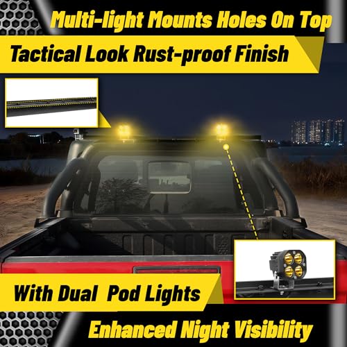 Image of MONOKING Full Size Roll Bar for Truck with Dual Pod Light, Chase Rack Sport Bar for 2007-2026 F-150 F-250 F-350 F-450 Raptor Ranger Dodge Dakota Colorado Silverado Sierra Frontier Tundra Tacoma