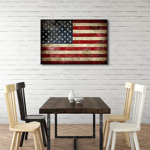 Image of Pyradecor Large Old Vintage American Flag Canvas Prints Wall Art Pictures Paintings for Living Room Office Home Decorations Modern Abstract Landscape Artwork 24 inch x 36 inch
